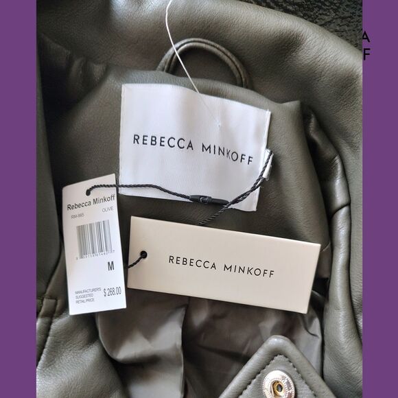 REBECCA MINKOFF NEW OLIVE Faux Leather Belted Waist Moto Jacket M - Picture 5 of 12